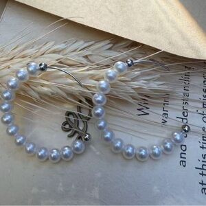New open box Real pearls Elegant Silver Pearl Hoop Earrings